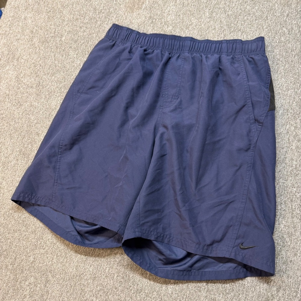 Nike Swim Trunks Mens Medium Navy Blue Black Mesh Lined Board Shorts 1320